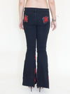 Rose Patchwork Jeans Flared Bell Bottom Boho Denim Jeans Low Rise Floral Jeans