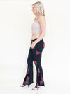 Rose Patchwork Jeans Flared Bell Bottom Boho Denim Jeans Low Rise Floral Jeans