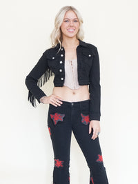 Rose Patchwork Jeans Flared Bell Bottom Boho Denim Jeans Low Rise Floral Jeans