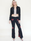 Rose Patchwork Jeans Flared Bell Bottom Boho Denim Jeans Low Rise Floral Jeans