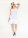 Linen Silk Ruffle Mini Dress Pocket Tie Waist White Mini Dress
