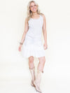 Linen Silk Ruffle Mini Dress Pocket Tie Waist White Mini Dress