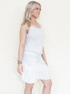 Linen Silk Ruffle Mini Dress Pocket Tie Waist White Mini Dress