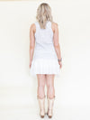 Linen Silk Ruffle Mini Dress Pocket Tie Waist White Mini Dress