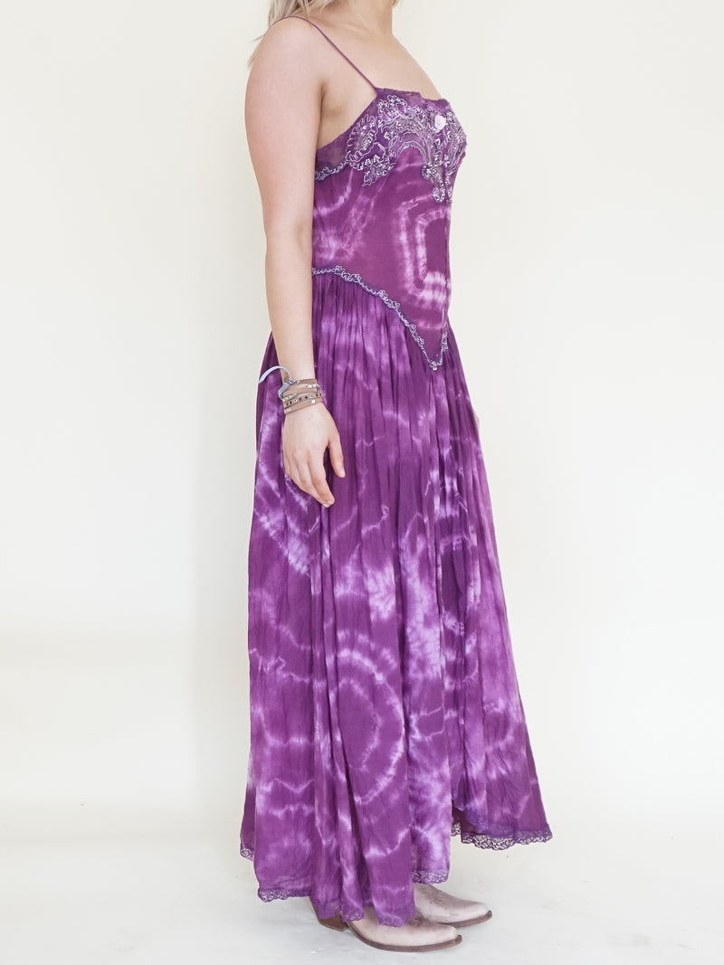 Desert Rose Tie Dye Lace Maxi Dress Corset Style Boho Hippie Dress Low Back