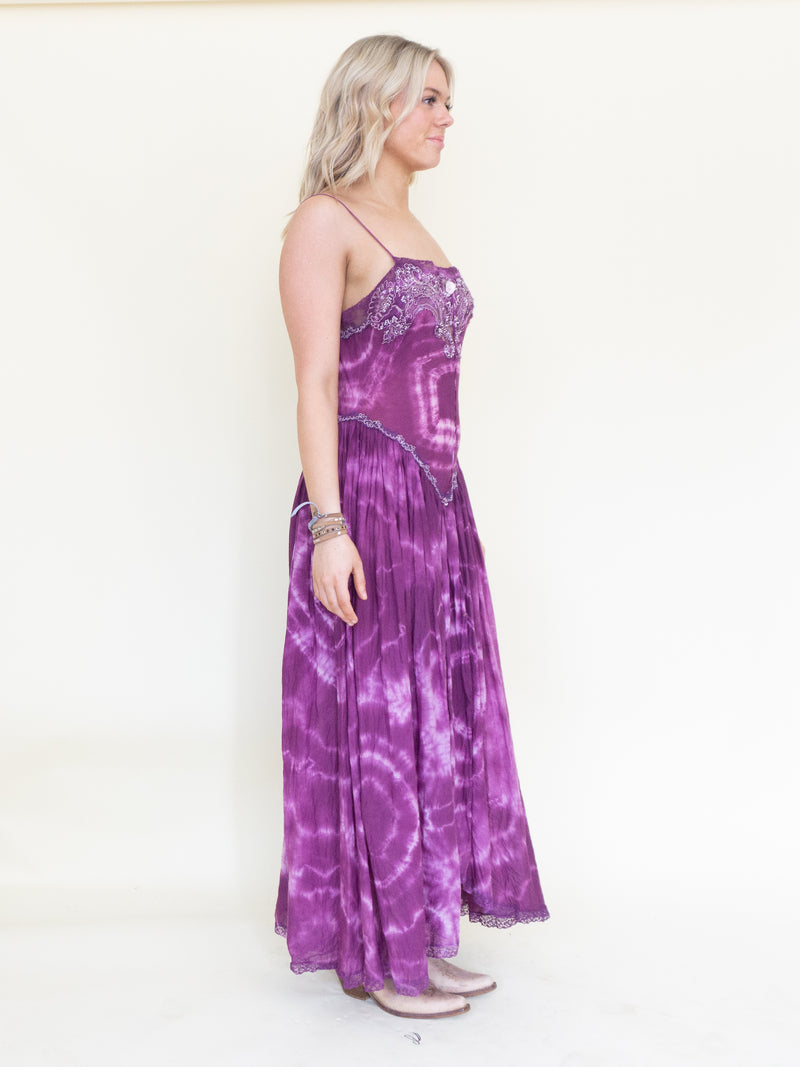 Desert Rose Tie Dye Lace Maxi Dress Corset Style Boho Hippie Dress Low Back