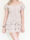 Corset Ruffle Dress Off The Shoulder Boho Mini Dress Cinched Waist