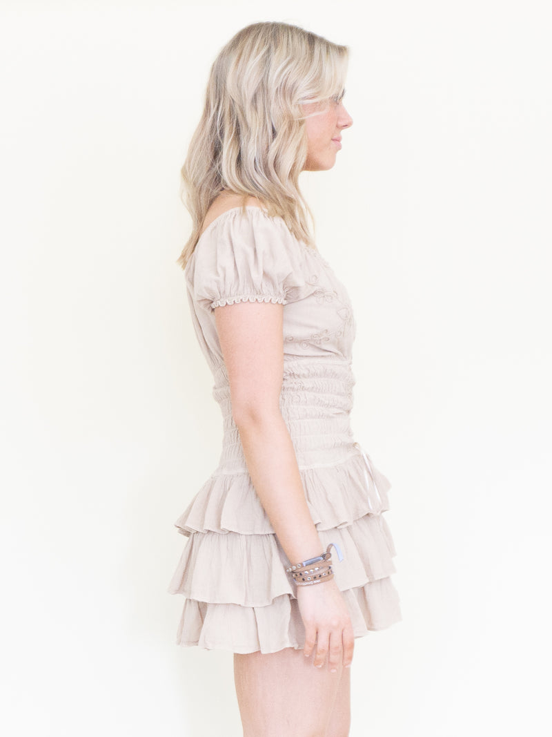 Corset Ruffle Dress Off The Shoulder Boho Mini Dress Cinched Waist