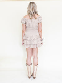 Corset Ruffle Dress Off The Shoulder Boho Mini Dress Cinched Waist
