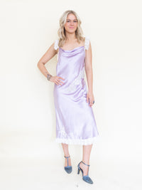 Cowl Neck Lace Satin Slip Dress Vintage Patchwork Floral Lace Mesh Floral Midi Dress