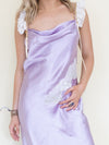 Cowl Neck Lace Satin Slip Dress Vintage Patchwork Floral Lace Mesh Floral Midi Dress