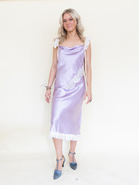 Cowl Neck Lace Satin Slip Dress Vintage Patchwork Floral Lace Mesh Floral Midi Dress