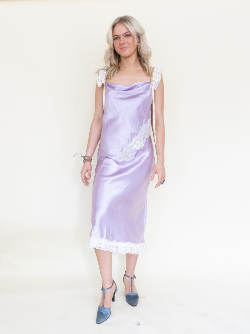 Cowl Neck Lace Satin Slip Dress Vintage Patchwork Floral Lace Mesh Floral Midi Dress