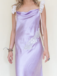 Cowl Neck Lace Satin Slip Dress Vintage Patchwork Floral Lace Mesh Floral Midi Dress