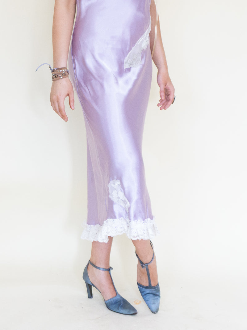 Cowl Neck Lace Satin Slip Dress Vintage Patchwork Floral Lace Mesh Floral Midi Dress
