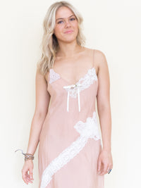 Silk Lace Slip Dress Vintage Patchwork Floral Lace Bias Cut