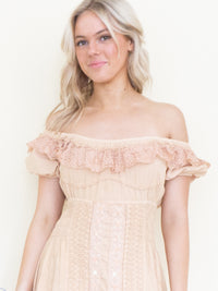 Ruffle Lace Corset Dress Off The Shoulder Upcycled Asymmetric Dress