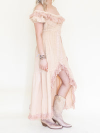 Ruffle Lace Corset Dress Off The Shoulder Upcycled Asymmetric Dress