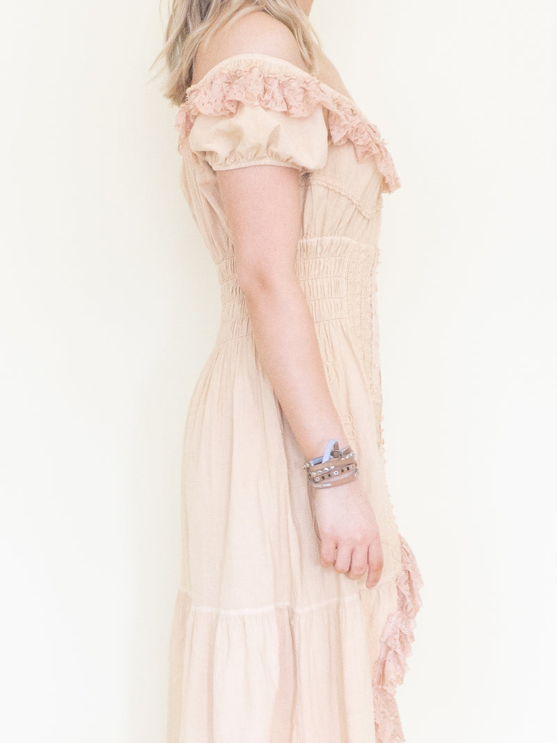 Ruffle Lace Corset Dress Off The Shoulder Upcycled Asymmetric Dress