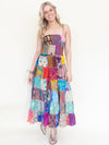 Patchwork Ruffle Summer Dress Hippie Boho Floral Dress Tie Shoulder