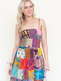 Patchwork Ruffle Summer Dress Hippie Boho Floral Dress Tie Shoulder