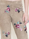 Floral Suede Rhinestone Jeans Beaded Embroidered Leather Pants Vintage Low Rise