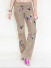 Floral Suede Rhinestone Jeans Beaded Embroidered Leather Pants Vintage Low Rise