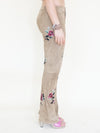 Floral Suede Rhinestone Jeans Beaded Embroidered Leather Pants Vintage Low Rise