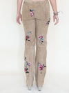 Floral Suede Rhinestone Jeans Beaded Embroidered Leather Pants Vintage Low Rise