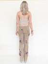 Floral Suede Rhinestone Jeans Beaded Embroidered Leather Pants Vintage Low Rise