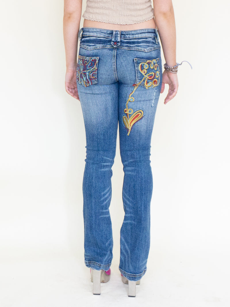 Embroidered Jeans Vintage Y2k Jeans Low Waisted Low Rise