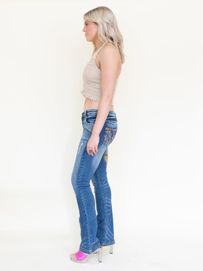 Embroidered Jeans Vintage Y2k Jeans Low Waisted Low Rise