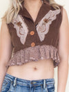 Patchwork Vest Boho Lace Ruffle Vest Sleeveless Cropped Hand Dyed