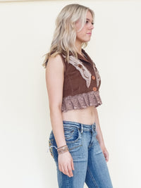 Patchwork Vest Boho Lace Ruffle Vest Sleeveless Cropped Hand Dyed