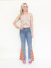 Floral Patchwork Jeans Bell Bottom Denim Vintage Upcycled Low Rise