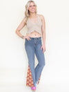 Floral Patchwork Jeans Bell Bottom Denim Vintage Upcycled Low Rise