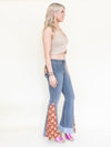 Floral Patchwork Jeans Bell Bottom Denim Vintage Upcycled Low Rise
