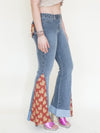 Floral Patchwork Jeans Bell Bottom Denim Vintage Upcycled Low Rise