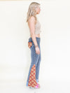 Floral Patchwork Jeans Bell Bottom Denim Vintage Upcycled Low Rise