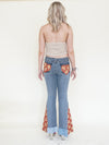 Floral Patchwork Jeans Bell Bottom Denim Vintage Upcycled Low Rise