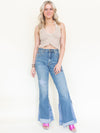 Patchwork Vintage 70's Jeans Denim Star Patchwork Flared Jeans High Waisted
