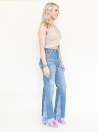 Patchwork Vintage 70's Jeans Denim Star Patchwork Flared Jeans High Waisted
