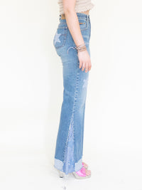 Patchwork Vintage 70's Jeans Denim Star Patchwork Flared Jeans High Waisted