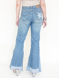 Patchwork Vintage 70's Jeans Denim Star Patchwork Flared Jeans High Waisted