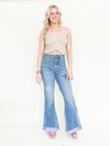 Patchwork Vintage 70's Jeans Denim Star Patchwork Flared Jeans High Waisted