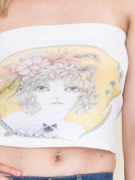 Vintage 70's Strapless Tube Top 1970's Graphic Tube Top