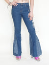Floral Patchwork Jeans Embroidered Bell Bottoms Vintage Upcycled