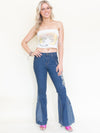 Floral Patchwork Jeans Embroidered Bell Bottoms Vintage Upcycled