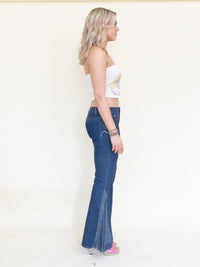 Floral Patchwork Jeans Embroidered Bell Bottoms Vintage Upcycled