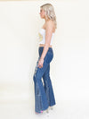 Floral Patchwork Jeans Embroidered Bell Bottoms Vintage Upcycled